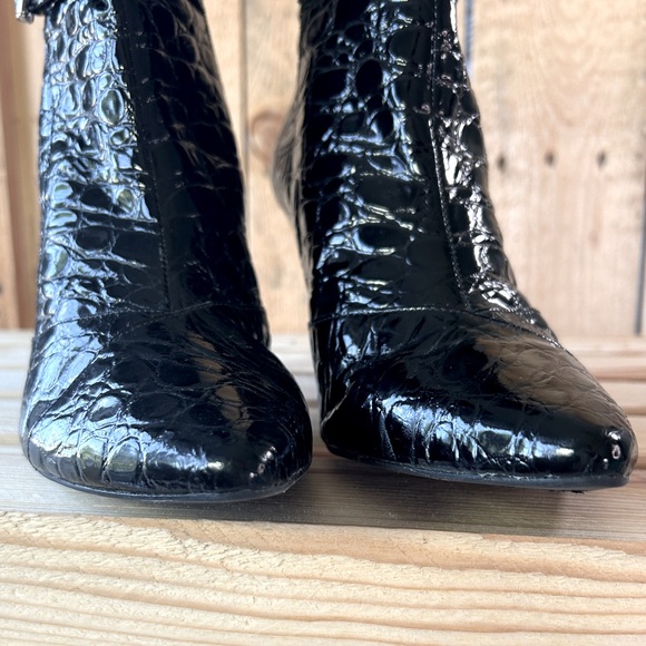 Antonio Melani Black Patent Leather Croc Embossed Ankle Booties - Picture 15 of 16